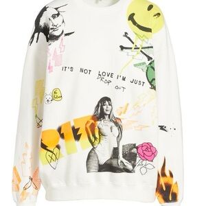 R13 White Graphic Sweatshirt with Multicolor Accents